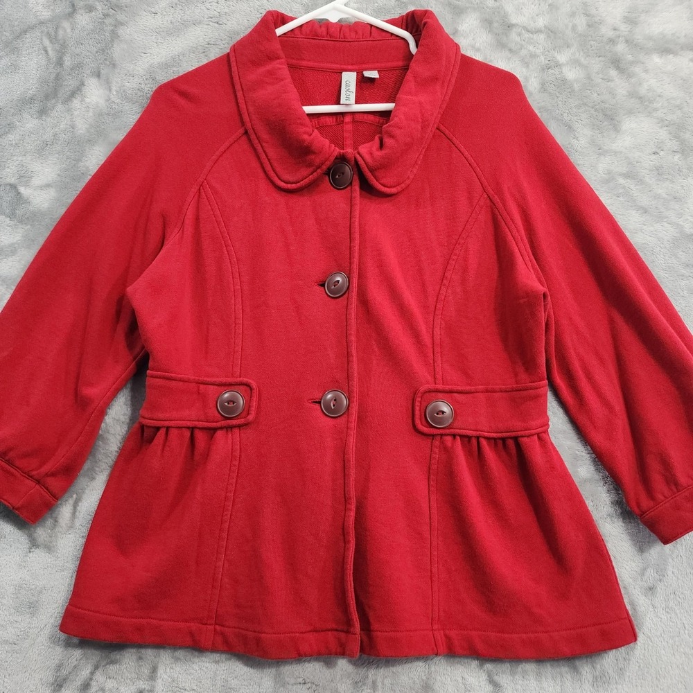 Caslon Jacket Womens M Red Cotton Knit 3/4 Sleeve Peplum‎ Peacoat Preppy Casual - Picture 2 of 11